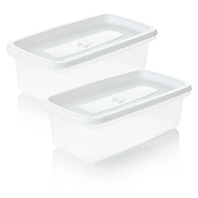 Set x 2 Recipientes Plastico Rectangulares para congelacion 0.9L blanco