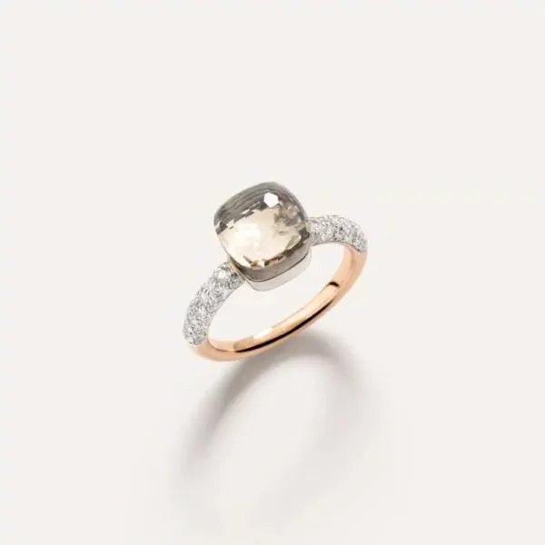Anillo Pomellato Nudo Petit Oro Rosa 18K, topacio blanco y diamantes