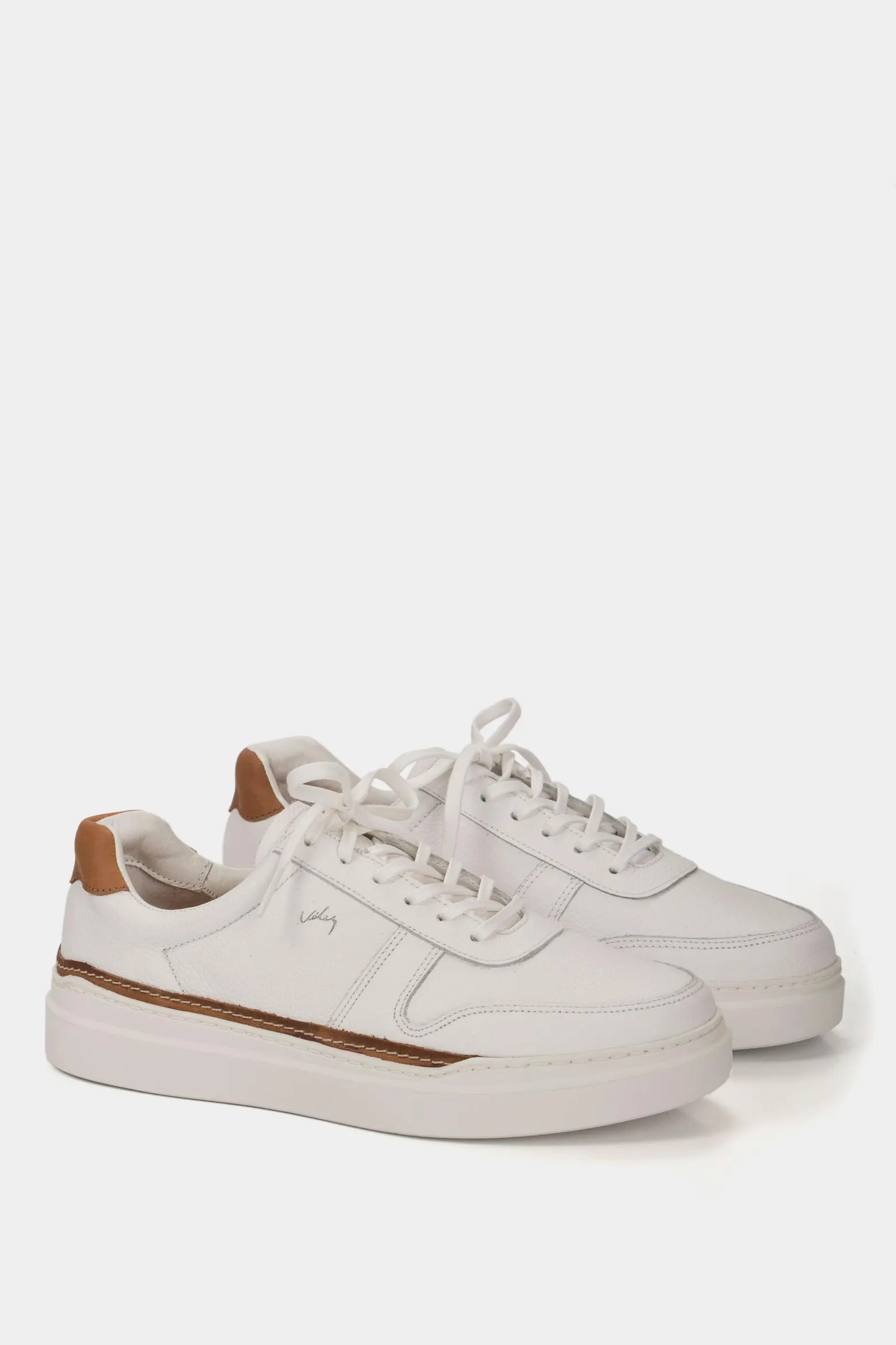 Tenis casual whited de cuero para hombre contrastes Blanco