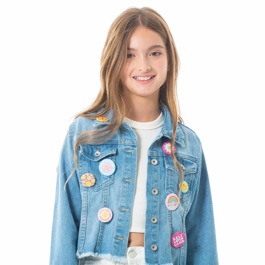 DENIM JACKET FOR GIRLS WITH PINS