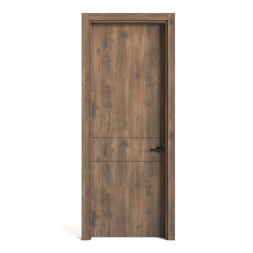 Puerta de madera melaminica ranurada veta vertical color bellota