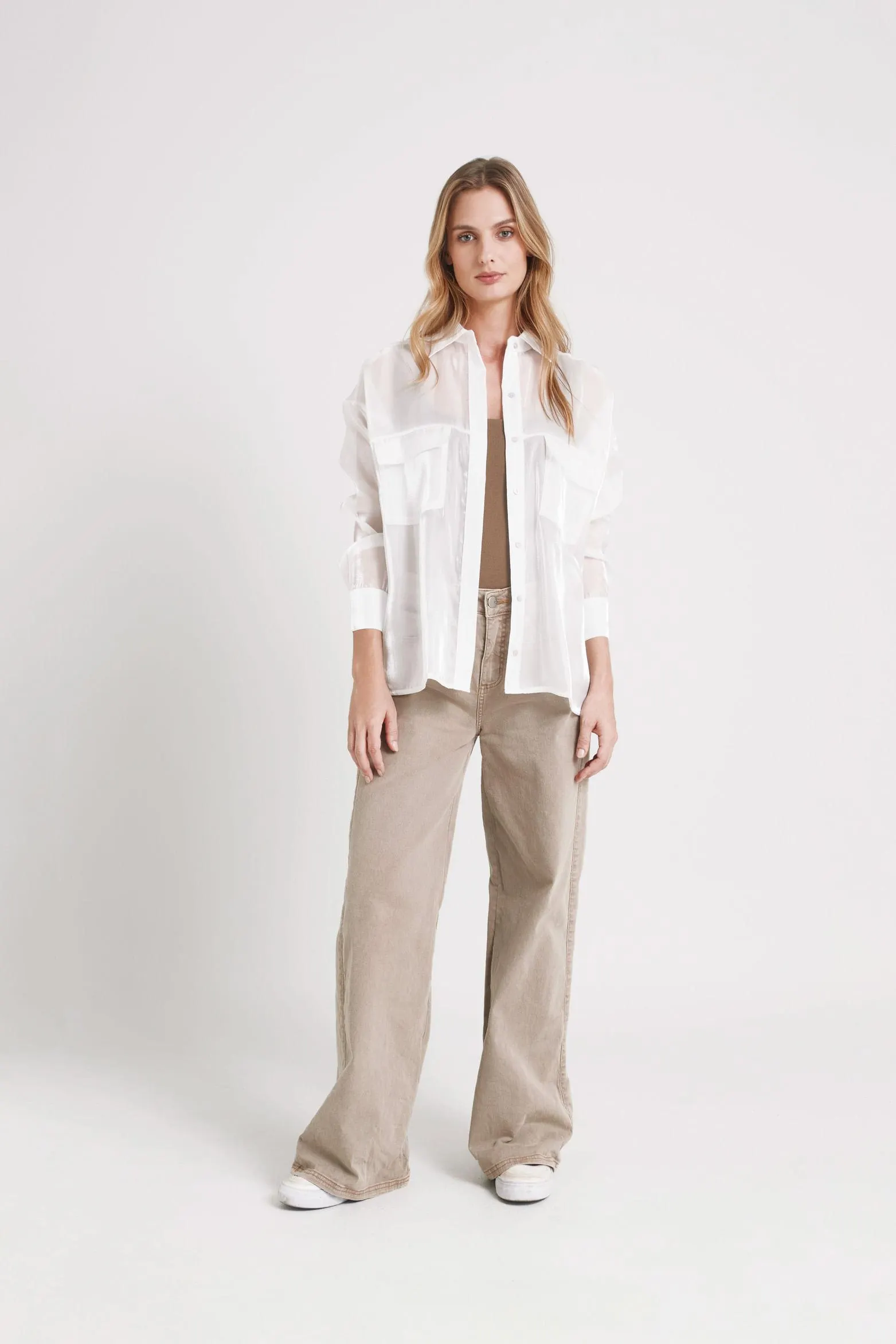 Camisa thaila en tejido plano para mujer tabla posterior