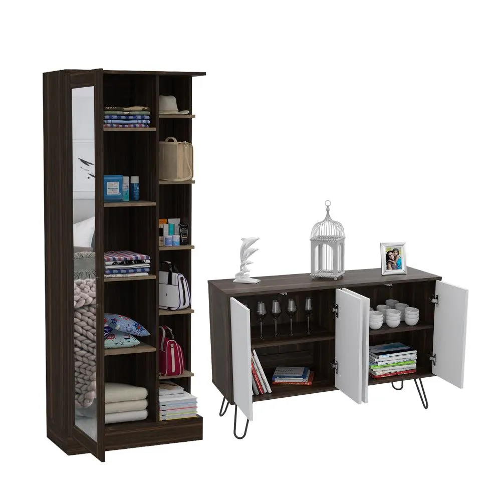 Combo para habitación, lara, incluye closet y mesa auxiliar, caoba y blanco