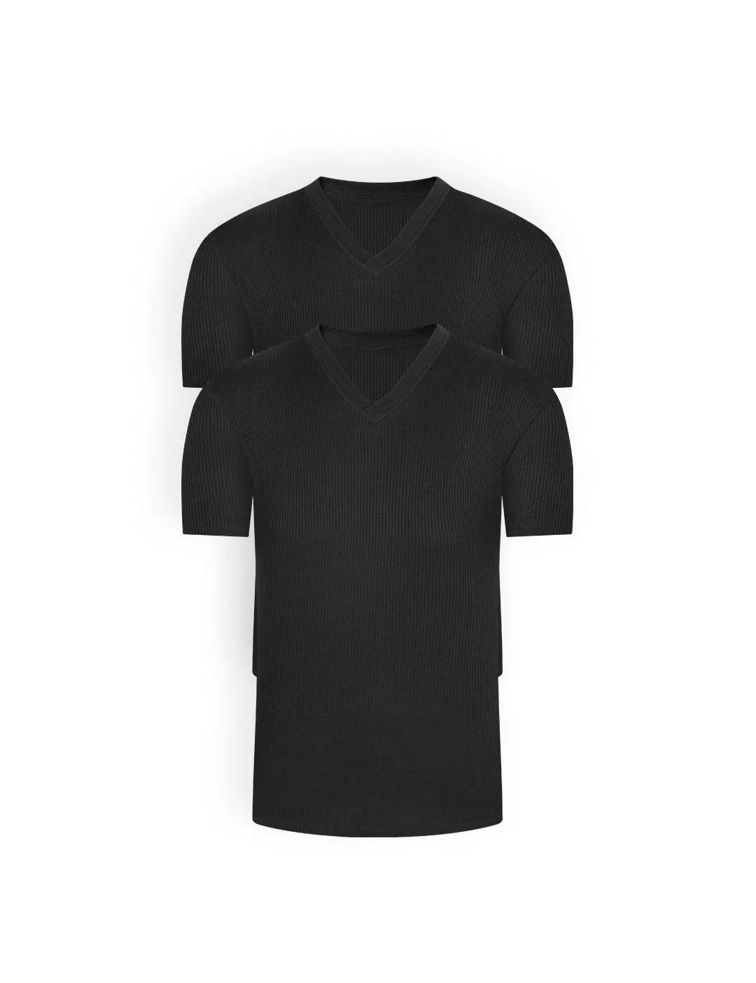 Camiseta Acanalada Algodón Cuello V Manga Corta (Pack X2)(2682)