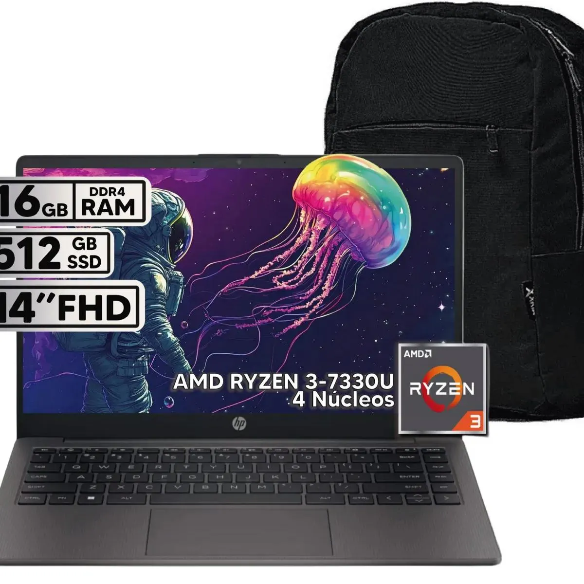 PORTATIL HP 245 G10 AMD RYZEN 3 7330U 16GB RAM 512GB SSD PANTALLA 14" HD +BOLSO OBSEQUIO!!!