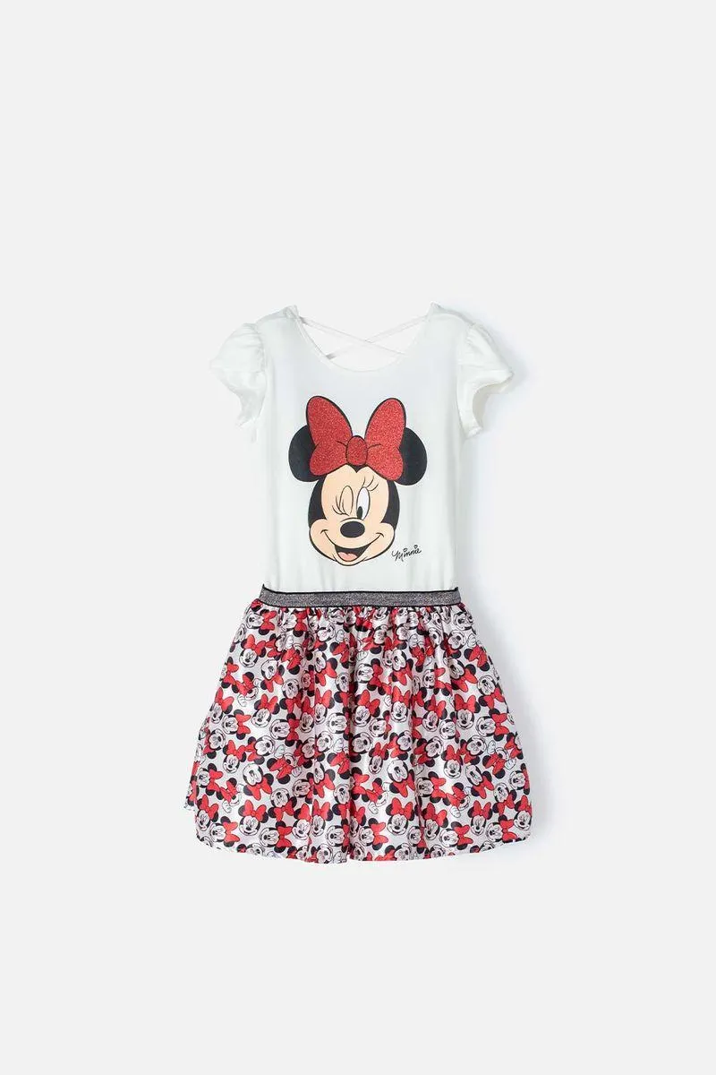 Vestido de niña, manga corta blanco de Minnie Mouse Disney