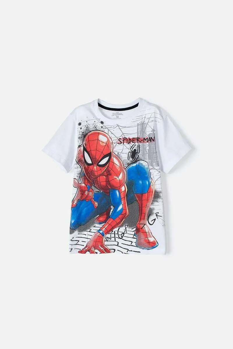 Camiseta de SpiderMan manga corta blanca para niño
