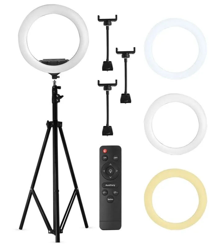 ARO DE LUZ BLANCA 55CM 3 TONOS + TRIPODE 2.1 METROS + CONTROL