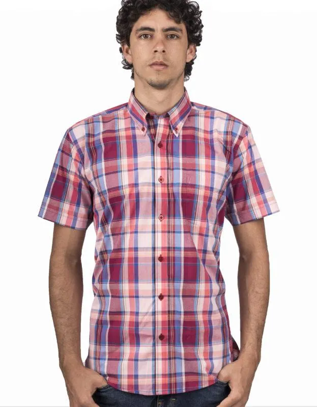 Camisa Manga Corta Cuadros Rosados Rayas Azules y Blancas – Moldería informal