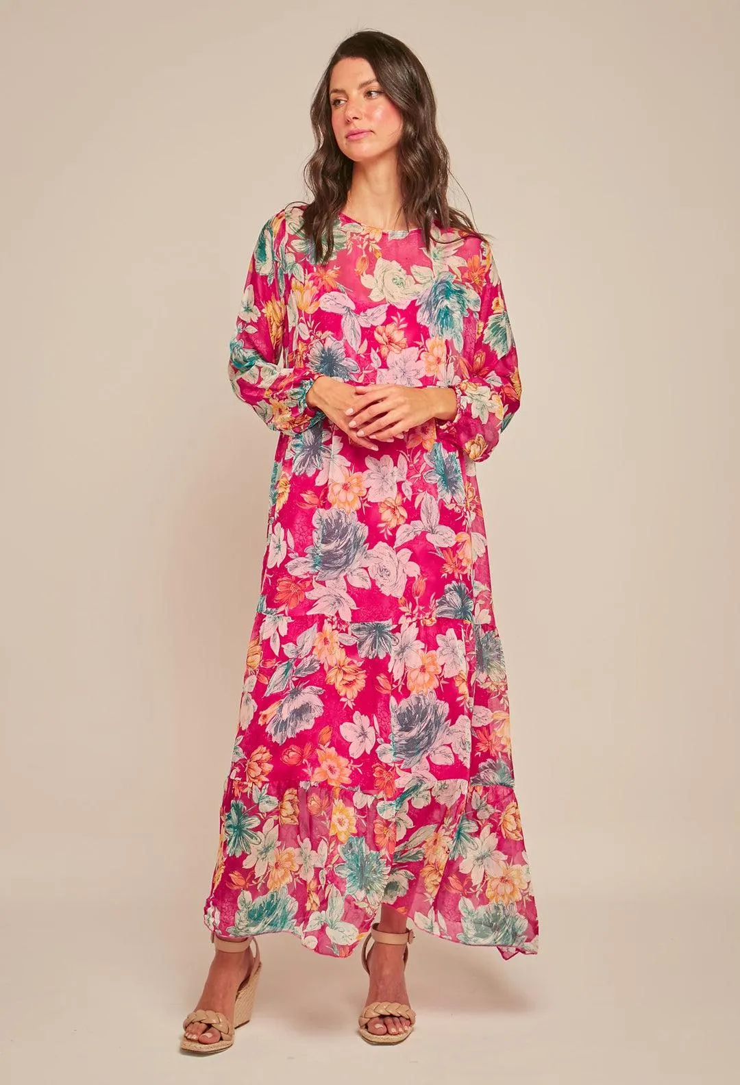 Vestido Largo Estampado Seda Mujer- SALE