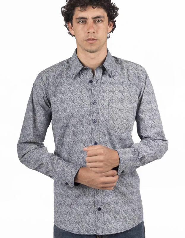 Camisa Manga Larga Azul Oscuro Print Olas – Moldería Informal