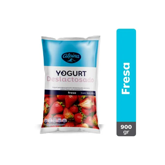 Yogurt Deslactosado Fresa Bolsa 900 g