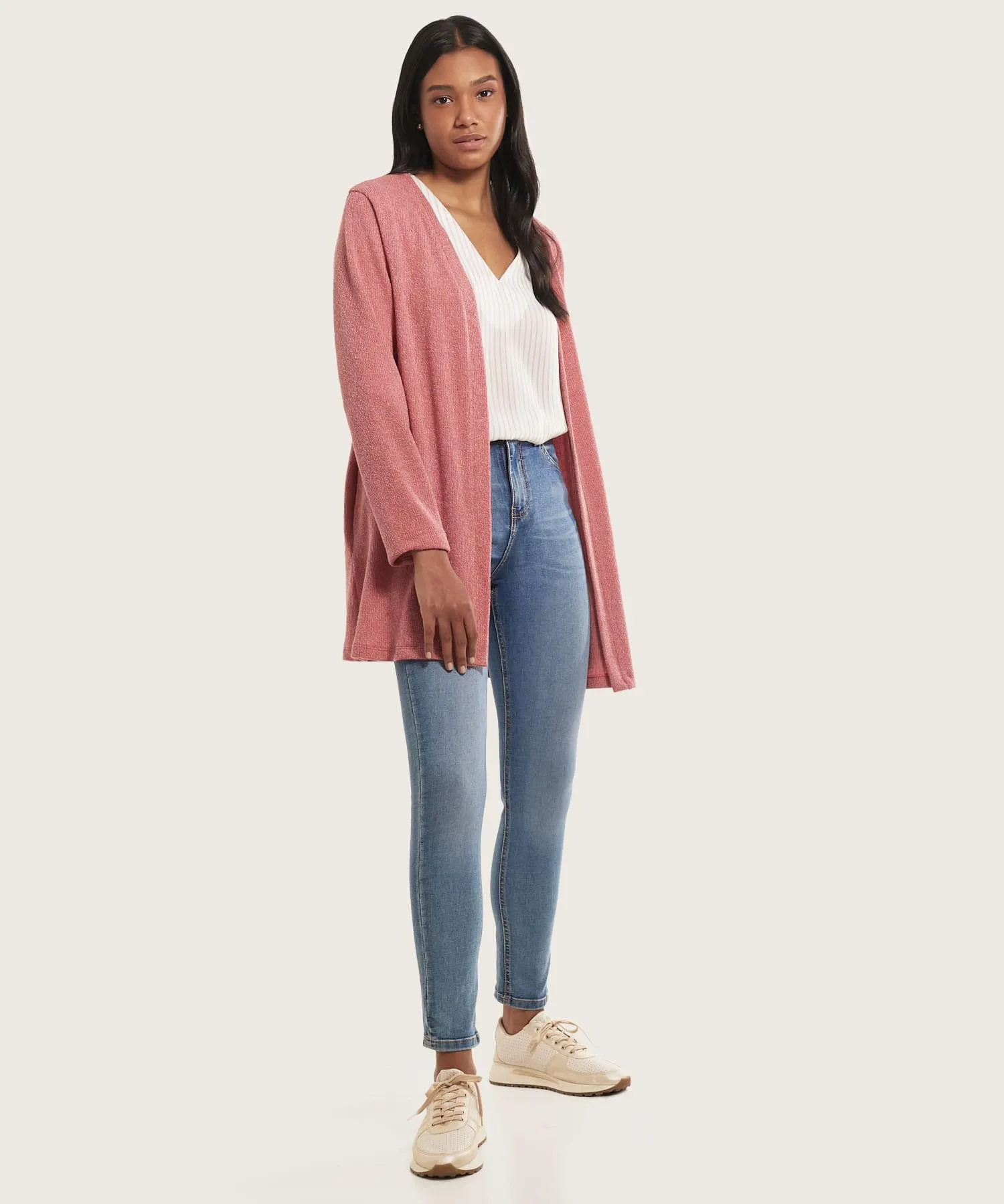 Jean Skinny Tiro Alto Tono Medio Claro