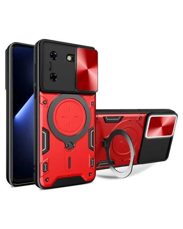 Funda Protección Cámara Con Soporte Compatible Tecno Pova 5 Rojo
