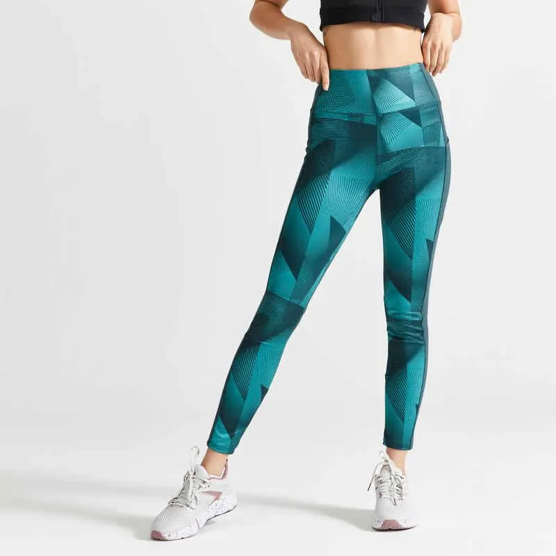 Leggings Fitness Cardio Mujer Bolsillo estampado verde