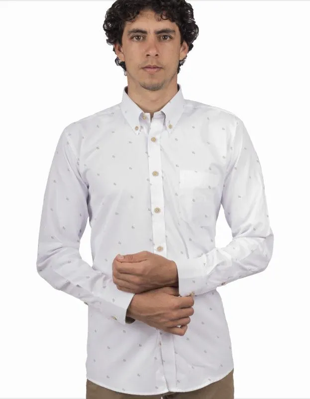 Camisa Manga Larga Color Blanco Print Hojas – Moldería informal