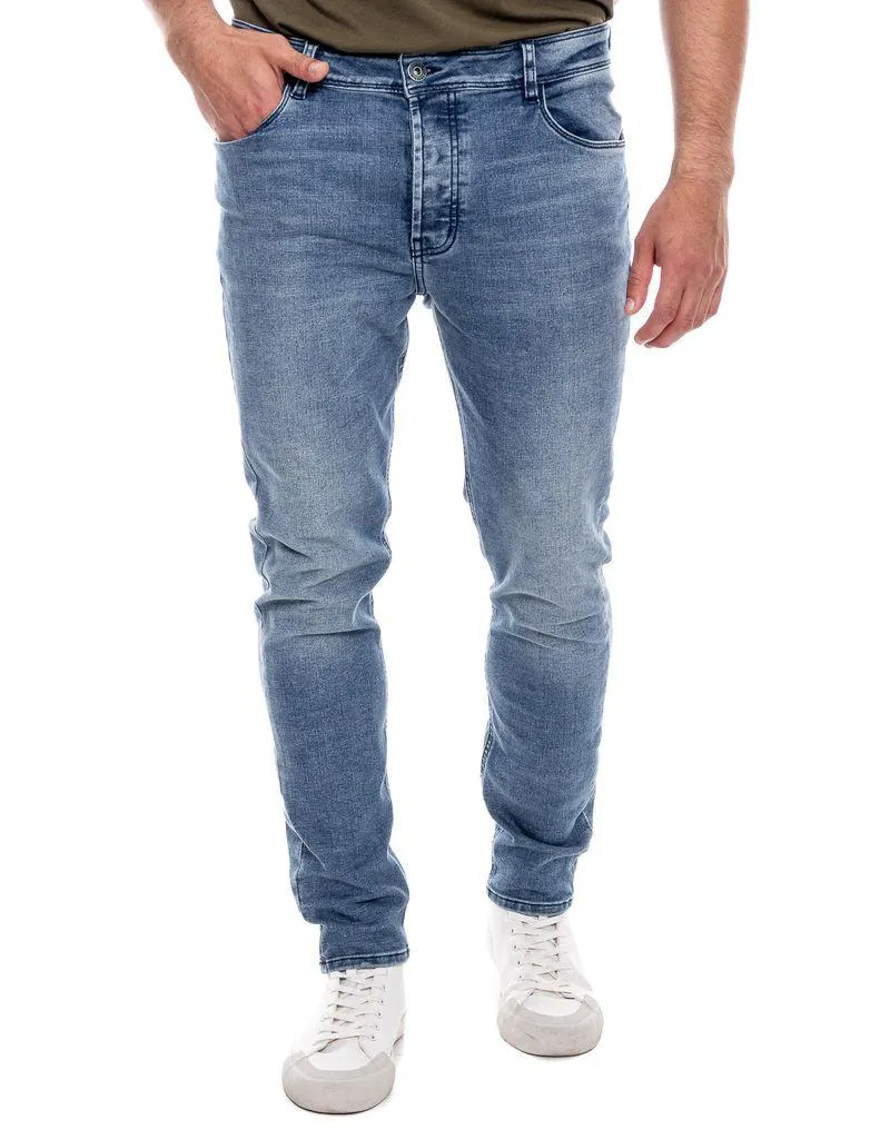 Skinny Fit Jeans Tono Medio Con Botonadura Interna