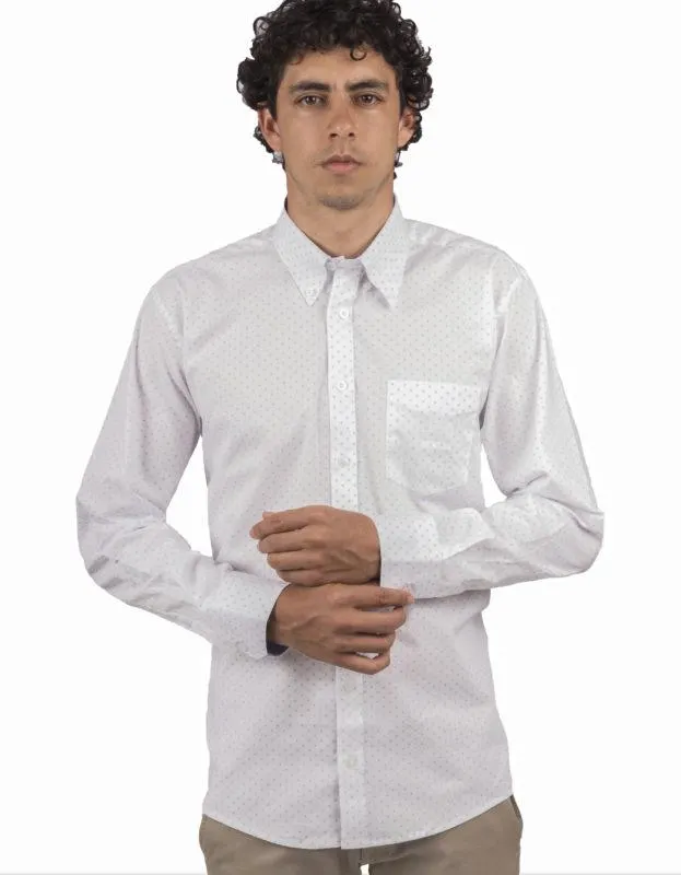 Camisa Manga Larga Color Blanco Miniprint Puntos Negros – Moldería informal