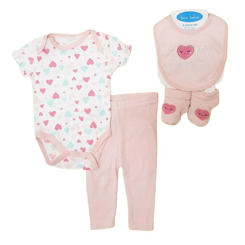 Set Body Pantalón 4 Piezas Bebé Niña Talla 0-3M