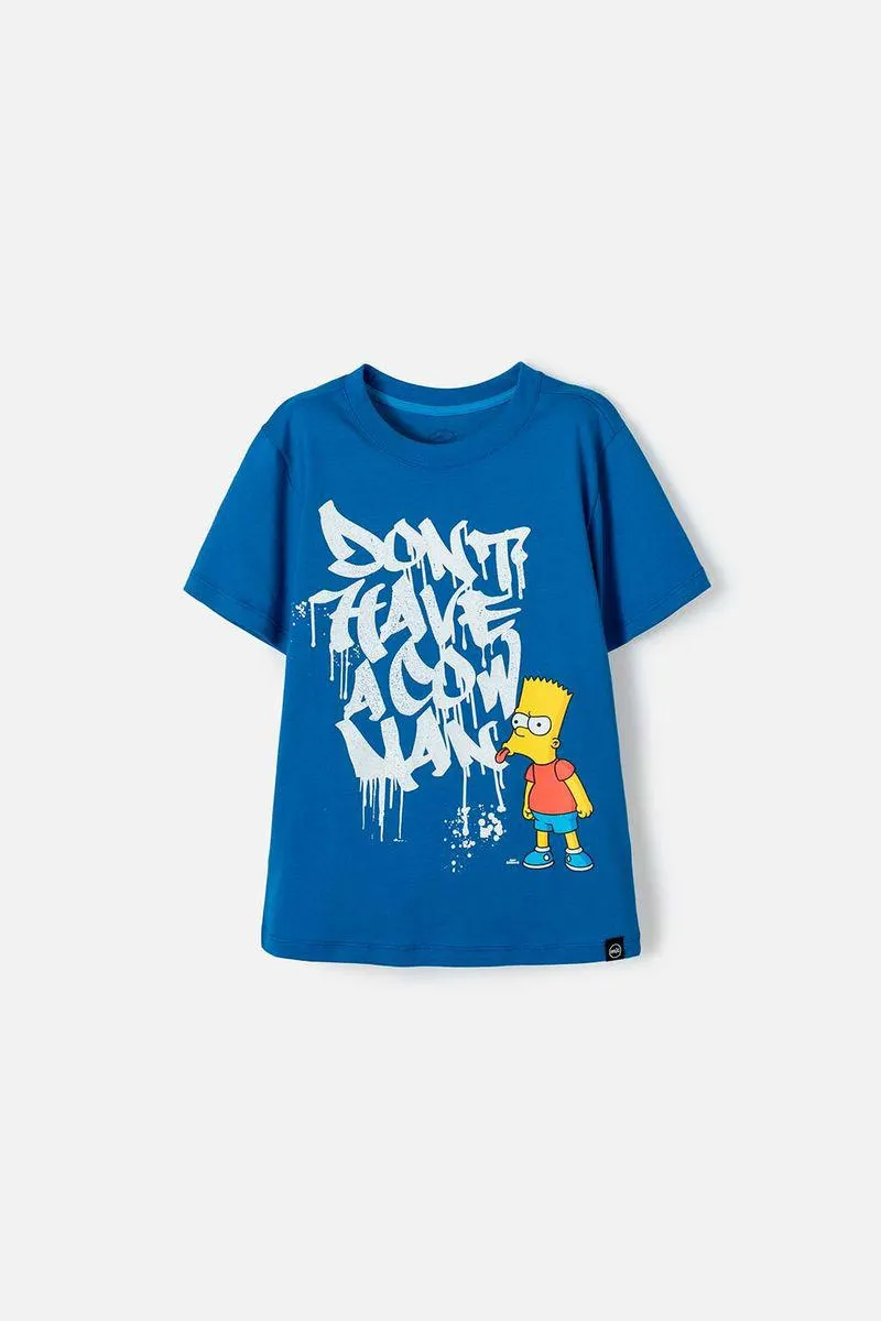 Camiseta de los Simpsons, manga corta azul para niño