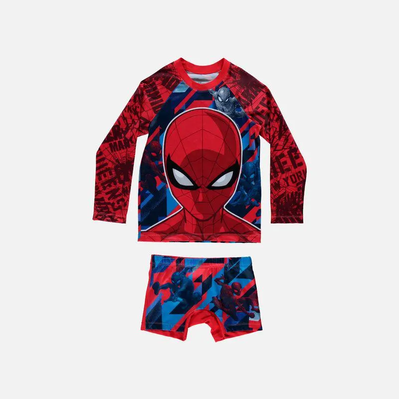Conjunto de baño de Spiderman manga larga roja para niño