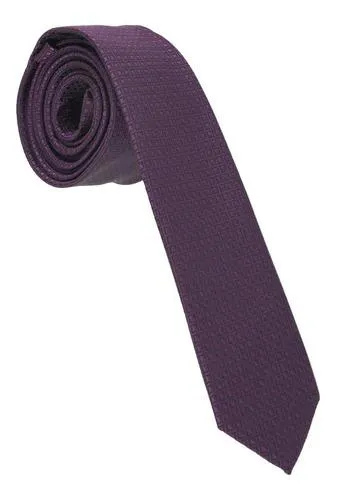 Corbata Pitillo En Poliester Color Berenjena Textura Cuadros