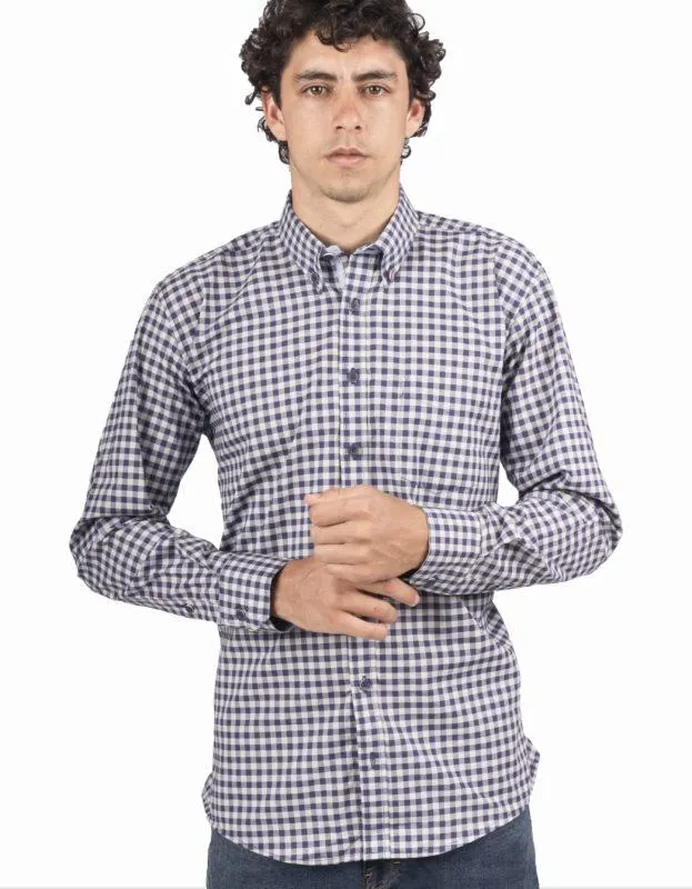 Camisa Manga Larga Cuadros Medianos Grises Y Azules – Moldería informal