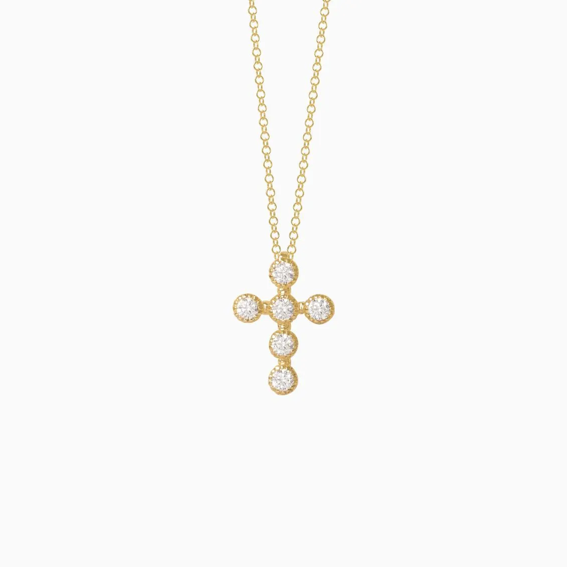 Collar en oro amarillo de 18K cruz con brillantes biselados