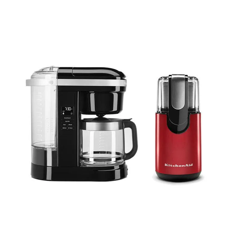 Combo Cafetera de Goteo 12 tazas Matte Onyx Black + Molino de Cuchillas 12 tazas KitchenAid Empire Red
