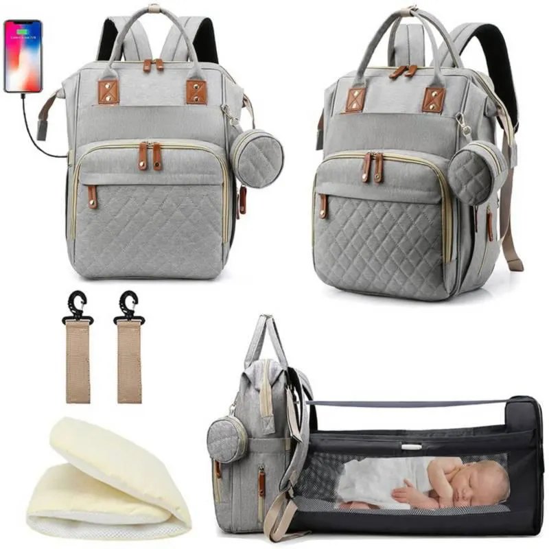 Pañalera Multifuncional Morral Bolso Bebe Mochila JQ-1 GRIS