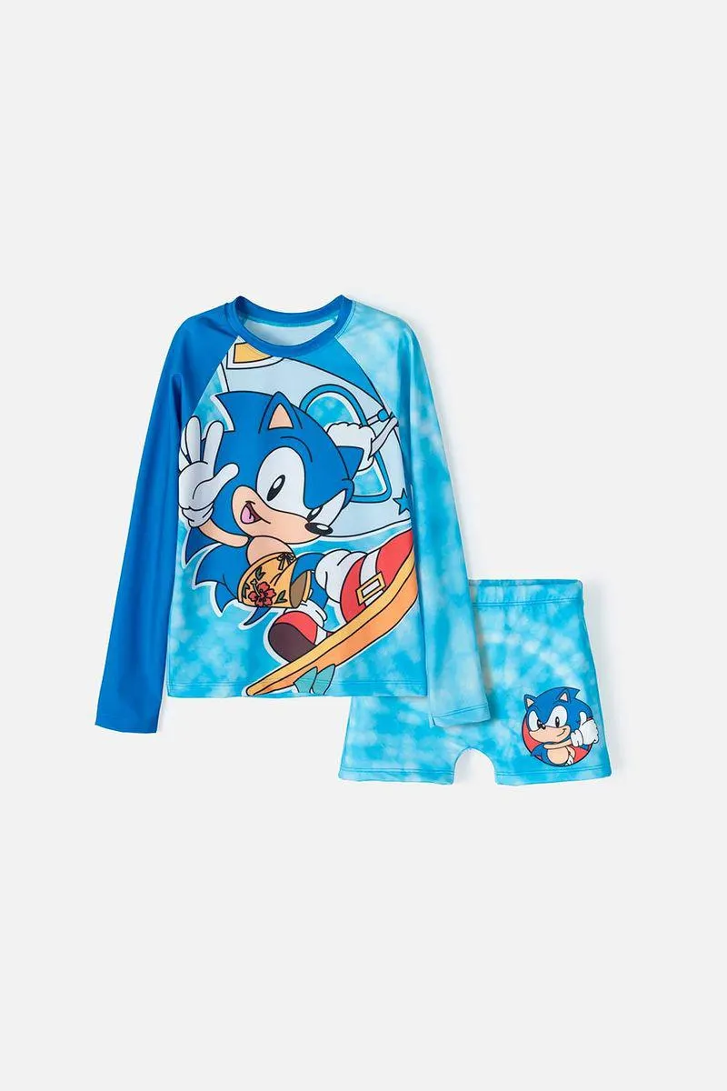 Conjunto de baño de Sonic manga larga azul para niño