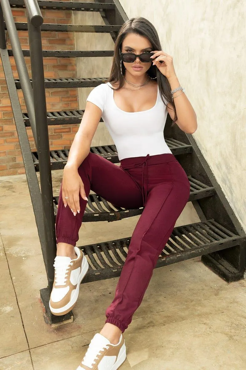 JOGGER BOTA RECTA vinotinto