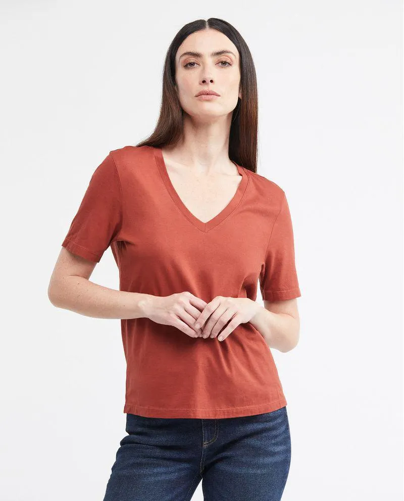 Camiseta Básica de Mujer, Manga Corta Cuello en V - 100% Algodón Pima