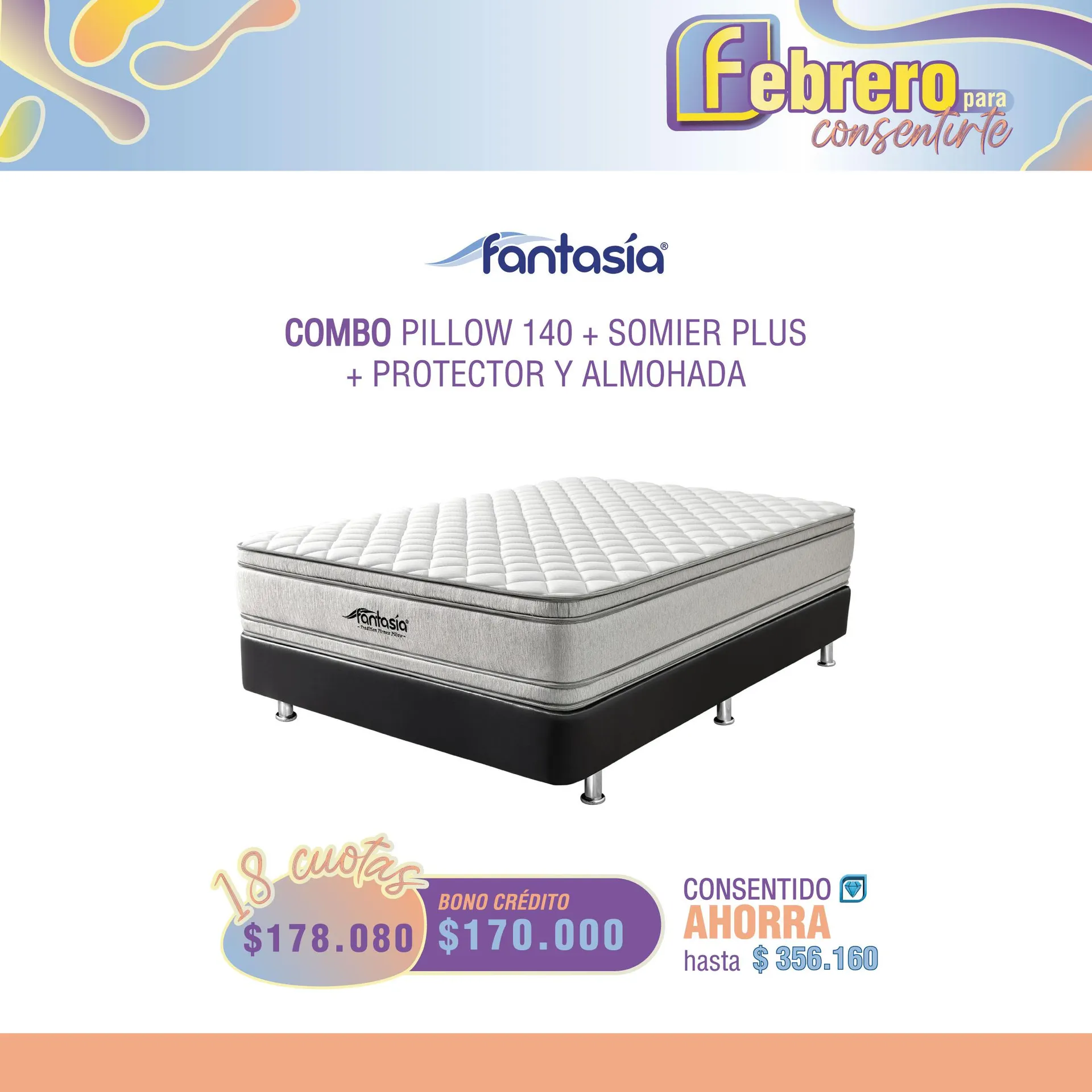 COMBO COLCHÓN PILLOW 1,40X1,90 FANTASIA