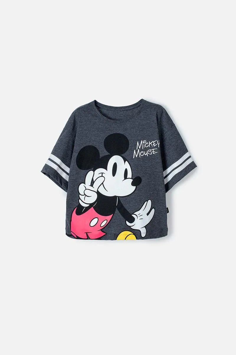 Camiseta de Mickey, manga corta negra para niña