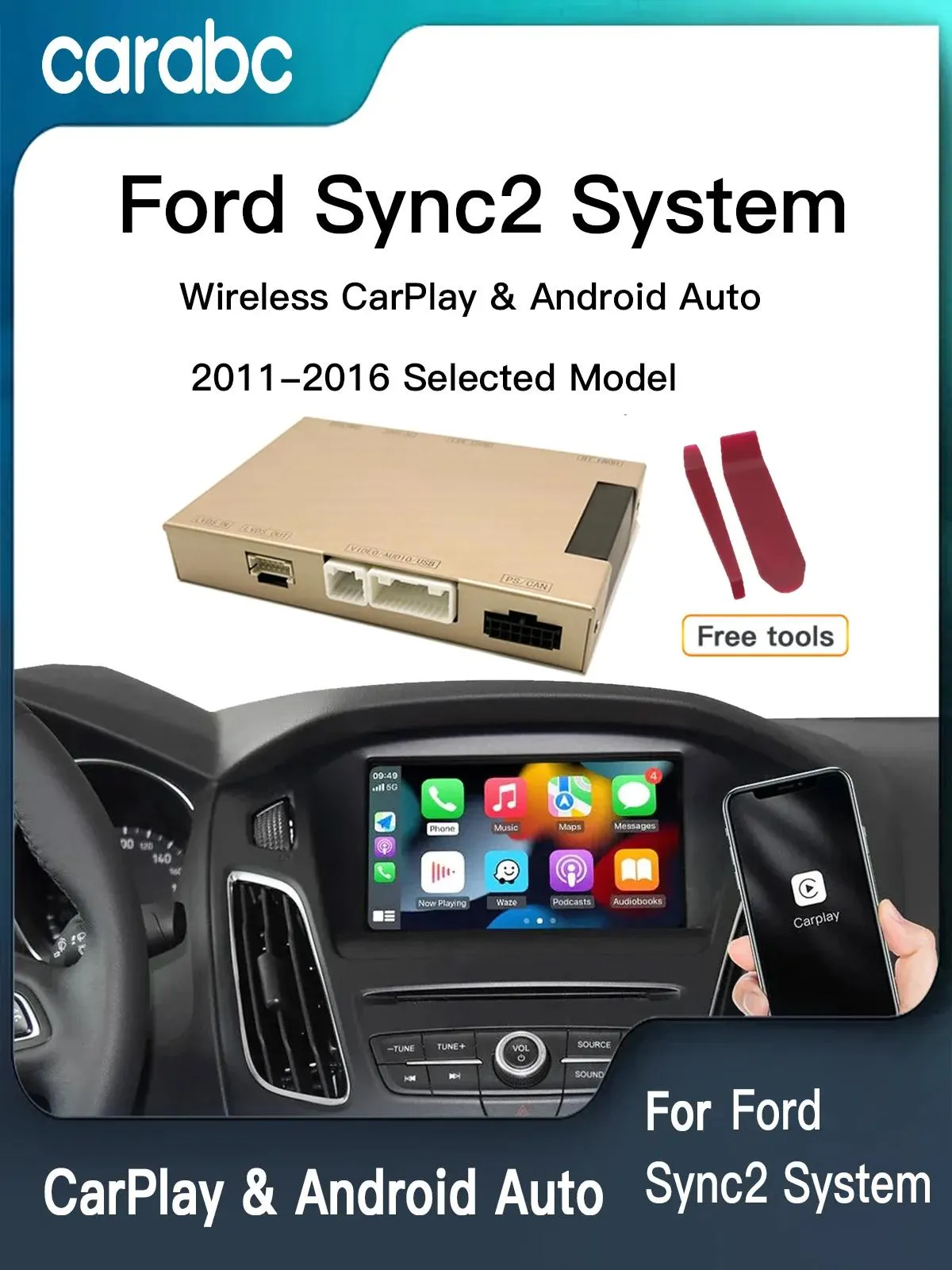 Wireless Carplay Android Auto for Ford Sync2 System Explorer Focus Fiesta C-max Edge F-150 Fusion Taurus 2011-2016 Decoder box