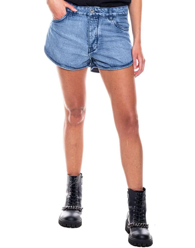 Slouchy Denim Shorts Tono Medio Con Botonadura Interna