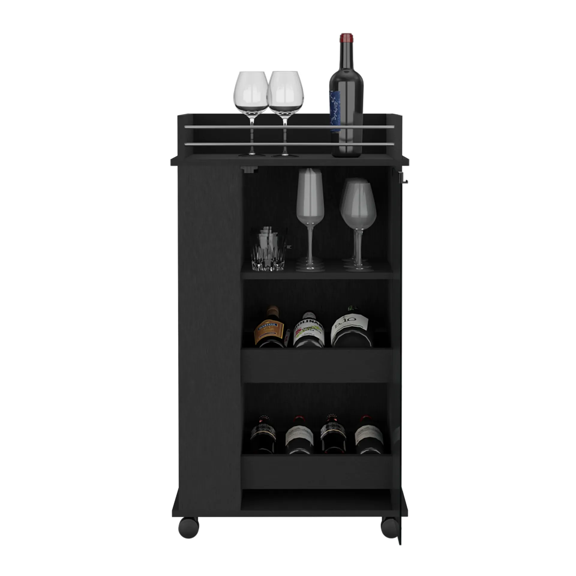 Bar spirit, wengue, con amplios espacios para ubicar copas y botellas zf