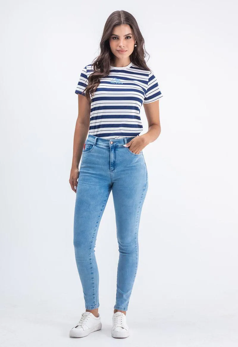 Jean levantacola tiro alto con bolsillos para mujer