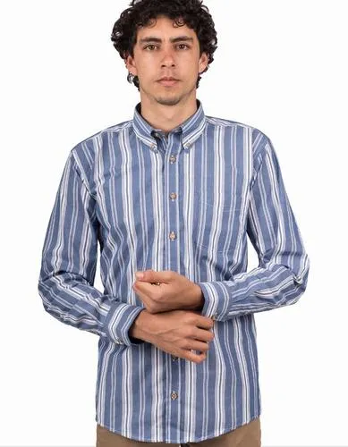 Camisa Manga Larga Azul Con Rayas Blancas – Moldería informal