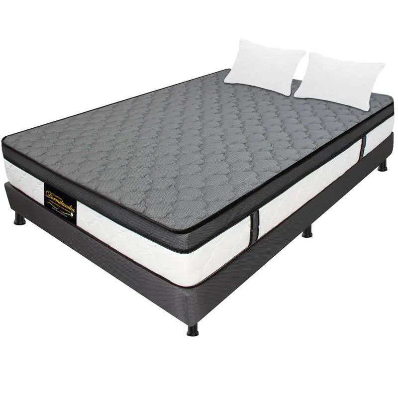 Colchón con Base Cama cama Semidoble Firmeza Media Ortopédico Resortado con Pillow Dublín 120 x 190 cm + 2 Almohadas Dormilandia