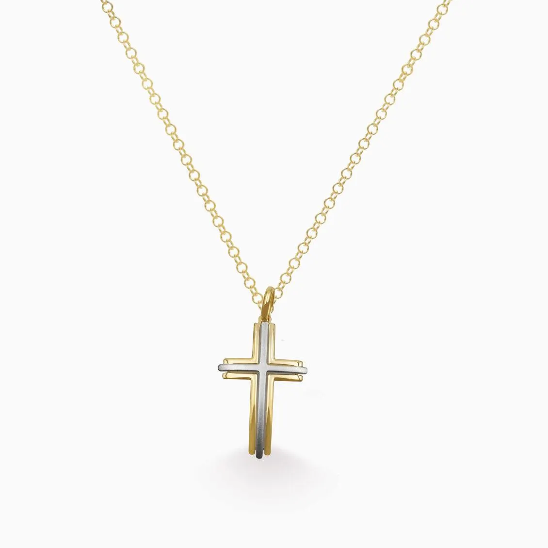 Dije en 2 oros de 18K con cruz sobrepuesta