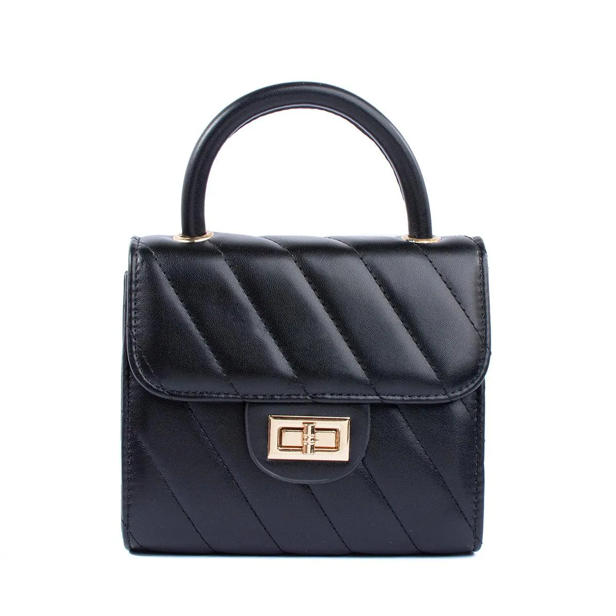 Bolso tipo cartera color negro con costuras en diagonal