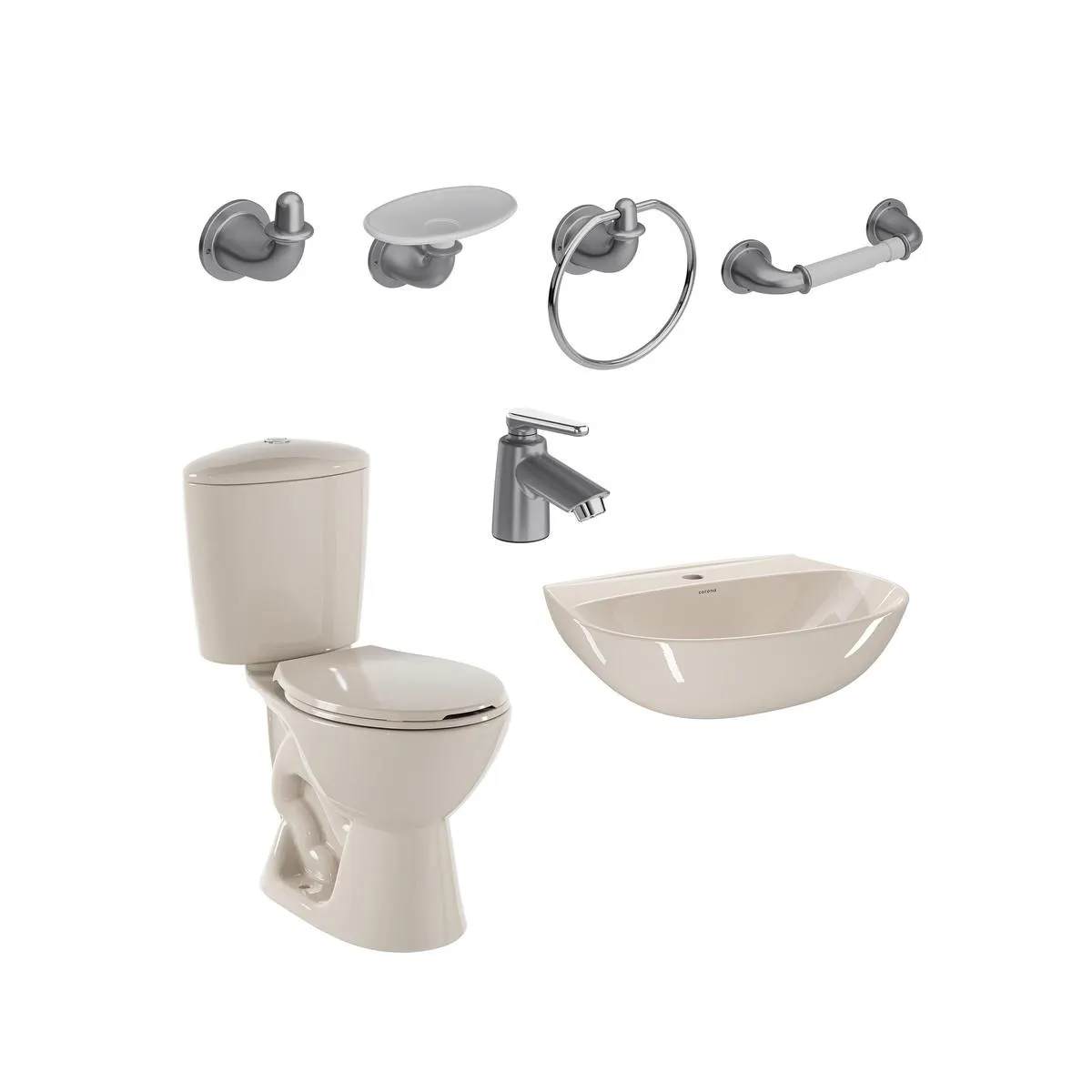 Combo Manantial Pro Redondo Bone con Grifería y accesorios grises de edición especial