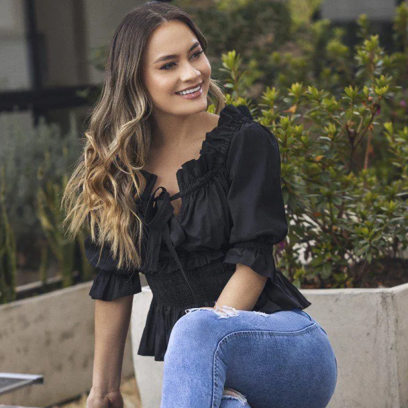 Blusa Campesina, Hombros Descubiertos, Color Negro