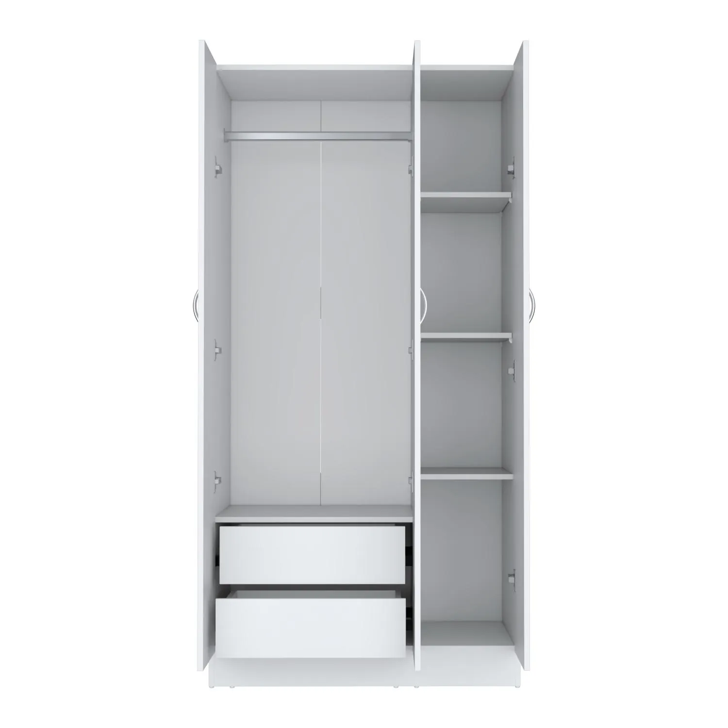 Closet orbe, blanco duqueza, con dos cajones, cuatro entrepaños y tubo cromado zf