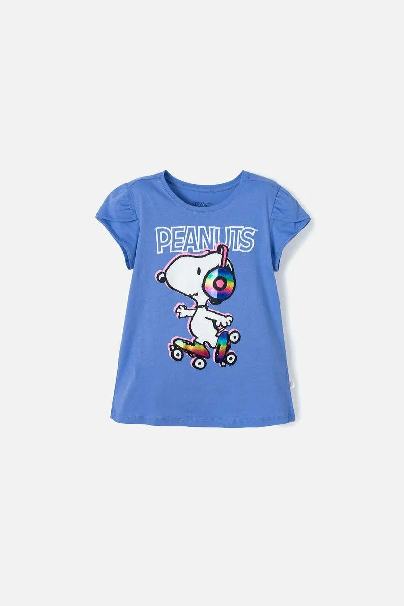 Camiseta de Snoopy azul manga corta de niña