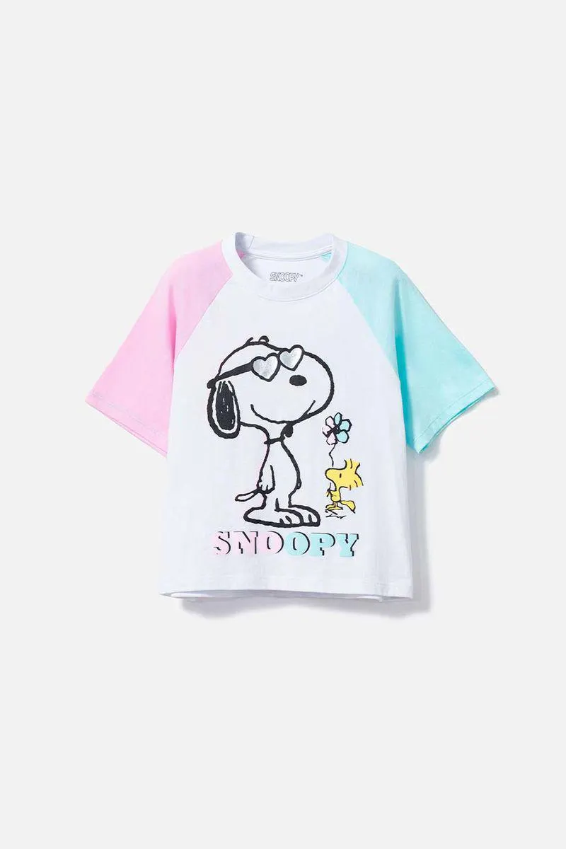 Camiseta de Snoopy manga corta multicolor para niña