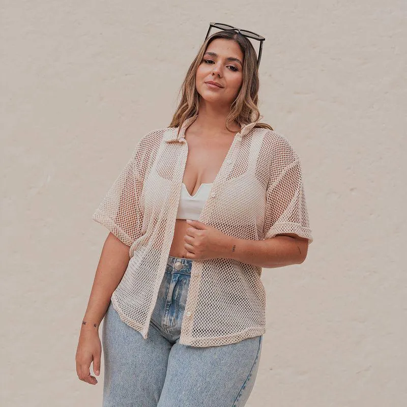 Camisa Amplia Larga Manga Corta Ria