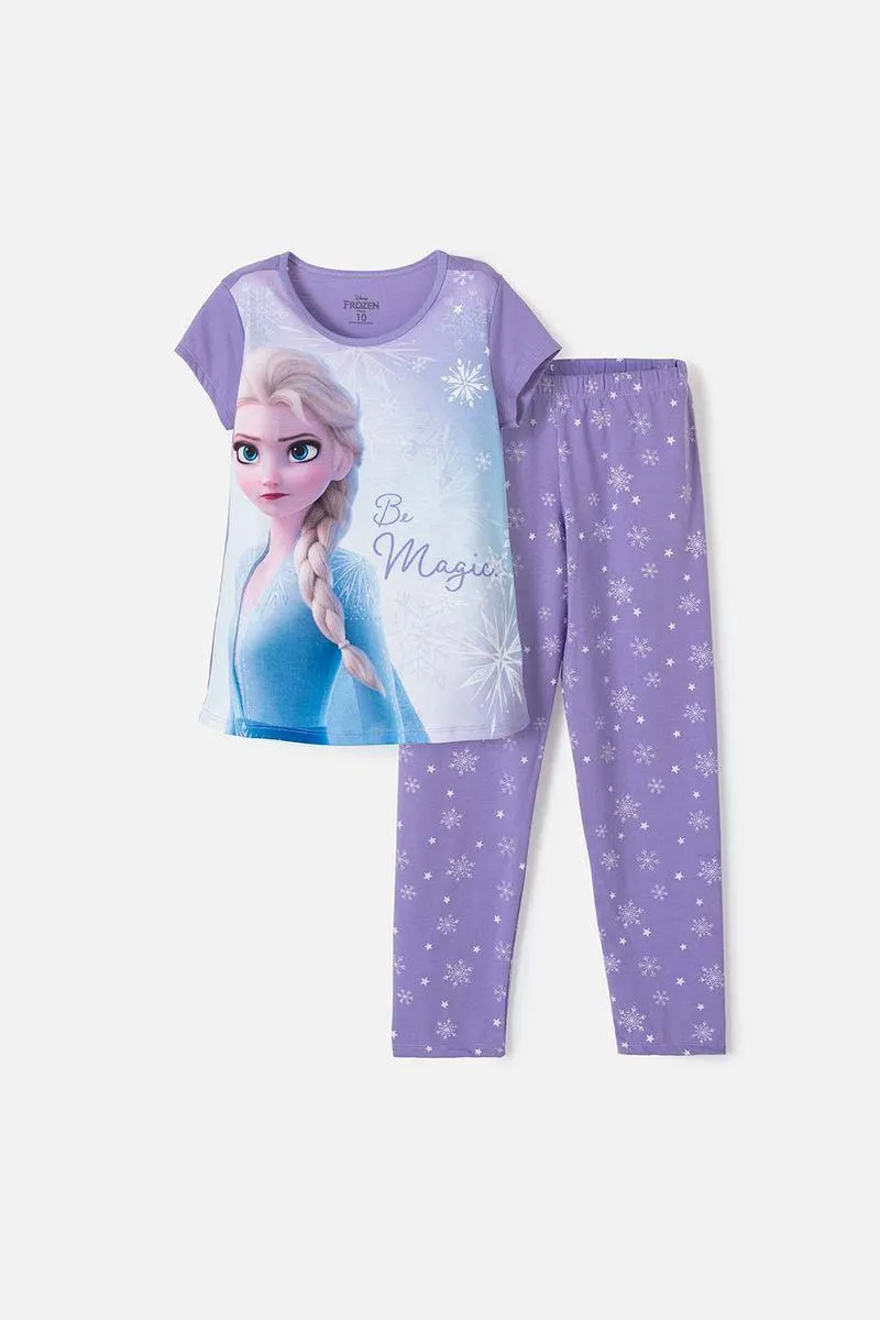 Pijama de Frozen con pantalón largo morado para niña